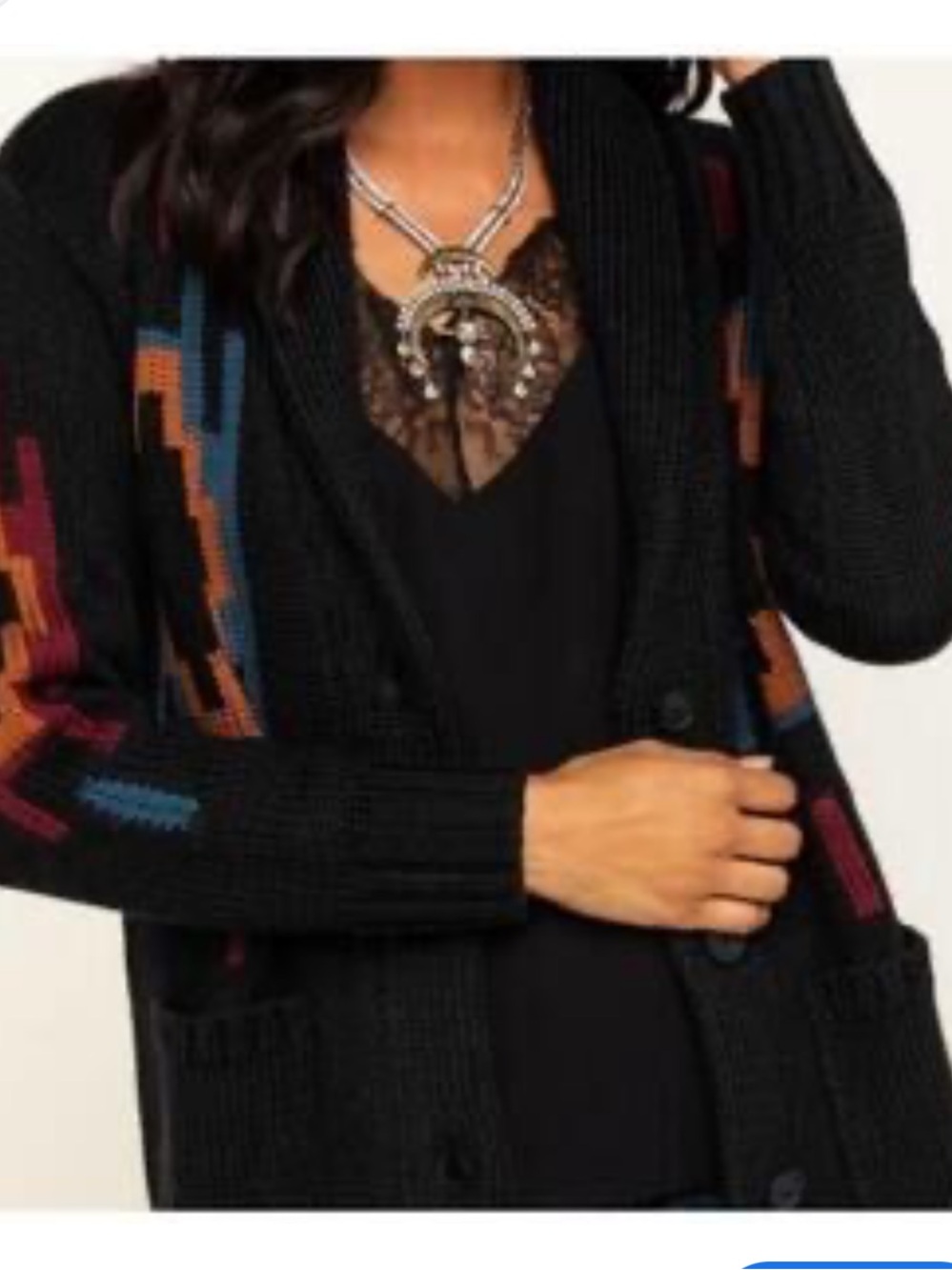 Idyllwind Cardigan knit Womens  Black Shawl Collar Aztec Western Pockets small